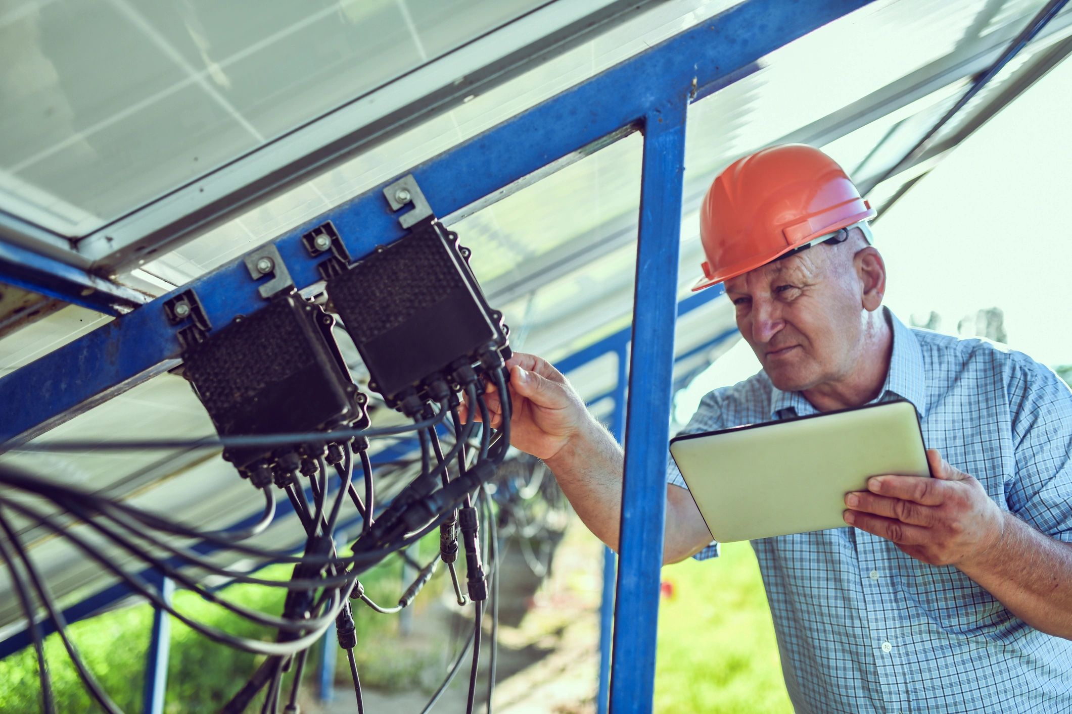 Engineer working with electrical equipment